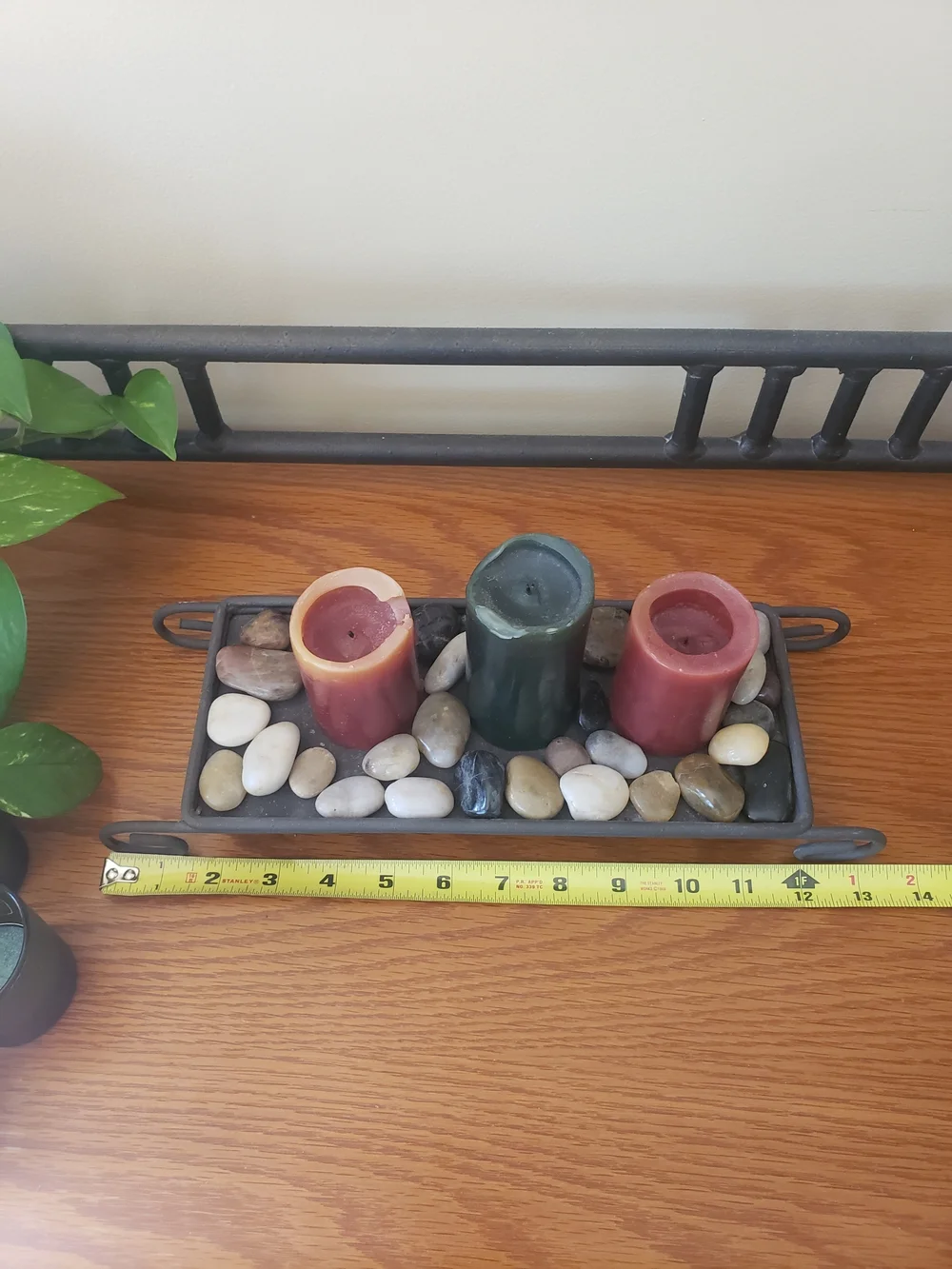 Rustic Candle Set On Metal Stand And Rock Accents With Votive Holders & Candles